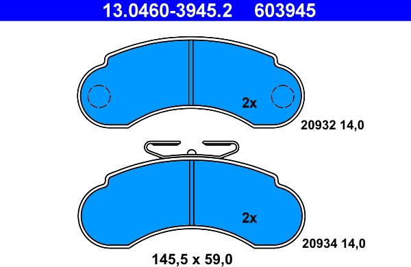 ATE 13.0460-3945.2 - Komplet Pločica, disk-kočnica www.molydon.hr