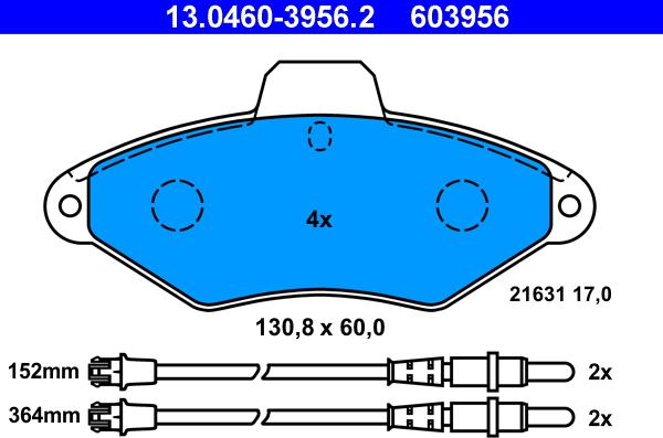 ATE 13.0460-3956.2 - Komplet Pločica, disk-kočnica www.molydon.hr