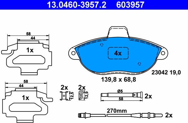 ATE 13.0460-3957.2 - Komplet Pločica, disk-kočnica www.molydon.hr