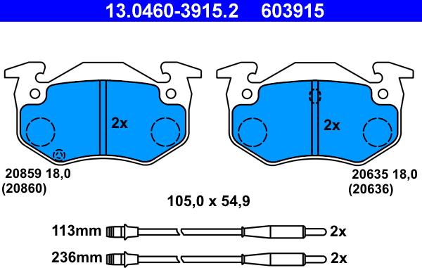 ATE 13.0460-3915.2 - Komplet Pločica, disk-kočnica www.molydon.hr