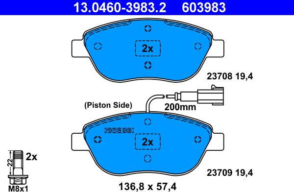 ATE 13.0460-3983.2 - Komplet Pločica, disk-kočnica www.molydon.hr