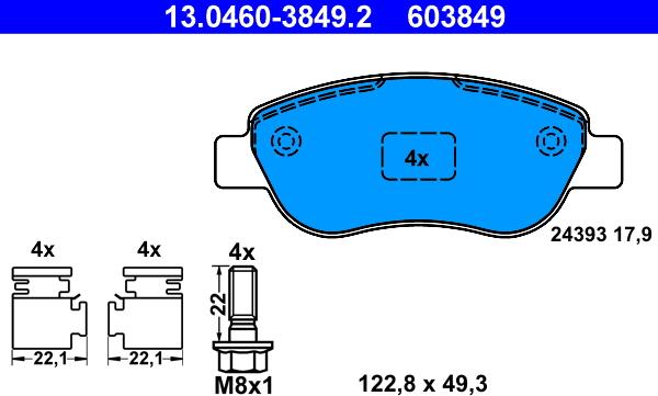 ATE 13.0460-3849.2 - Komplet Pločica, disk-kočnica www.molydon.hr