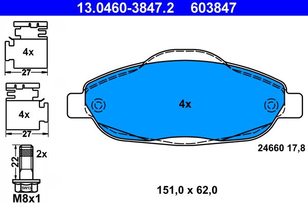 ATE 13.0460-3847.2 - Komplet Pločica, disk-kočnica www.molydon.hr