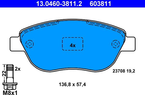 ATE 13.0460-3811.2 - Komplet Pločica, disk-kočnica www.molydon.hr