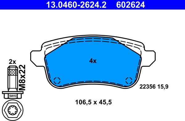 ATE 13.0460-2624.2 - Komplet Pločica, disk-kočnica www.molydon.hr