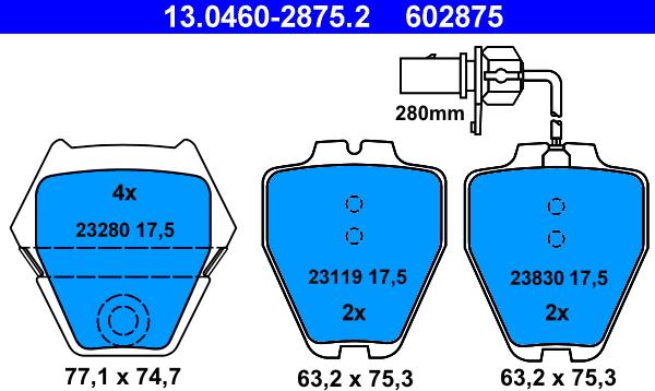 ATE 13.0460-2875.2 - Komplet Pločica, disk-kočnica www.molydon.hr