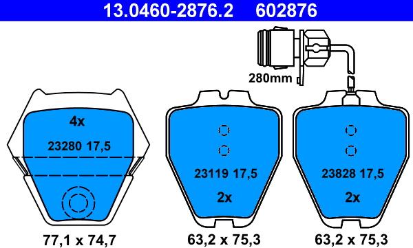 ATE 13.0460-2876.2 - Komplet Pločica, disk-kočnica www.molydon.hr