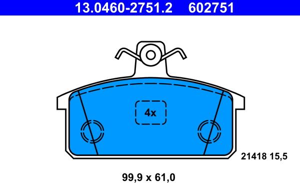 ATE 13.0460-2751.2 - Komplet Pločica, disk-kočnica www.molydon.hr