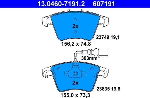 ATE 13.0460-7191.2 - Komplet Pločica, disk-kočnica www.molydon.hr