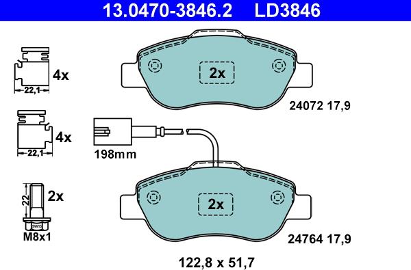 ATE 13.0470-3846.2 - Komplet Pločica, disk-kočnica www.molydon.hr