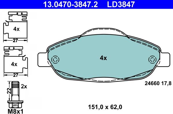 ATE 13.0470-3847.2 - Komplet Pločica, disk-kočnica www.molydon.hr