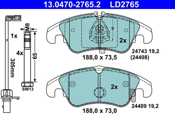 ATE 13.0470-2765.2 - Komplet Pločica, disk-kočnica www.molydon.hr