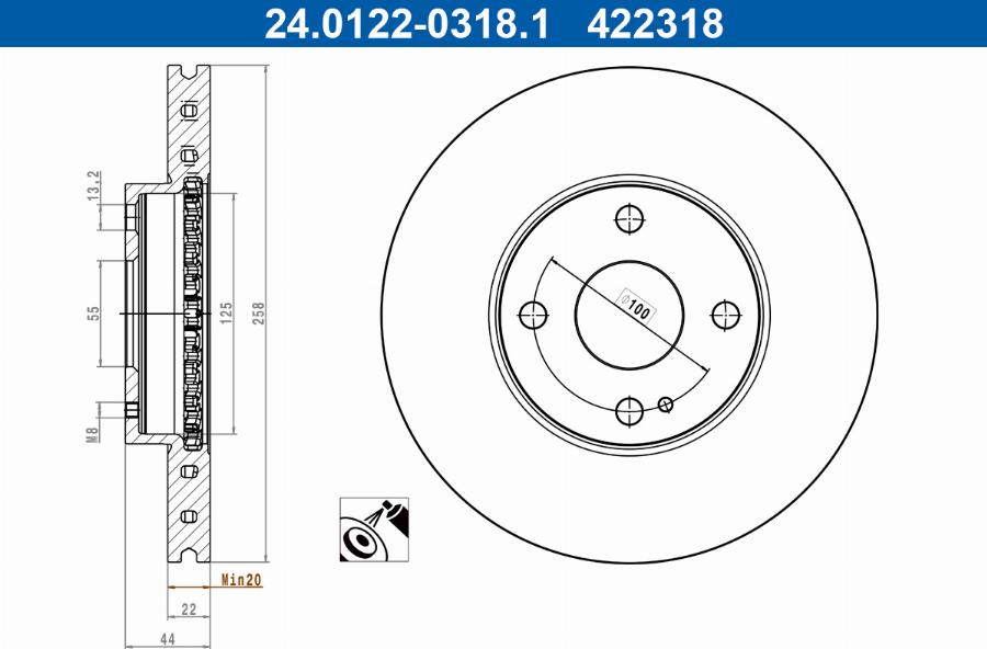 ATE 24.0122-0318.1 - Kočioni disk www.molydon.hr