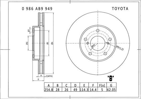 BOSCH 0 986 AB9 949 - Kočioni disk www.molydon.hr