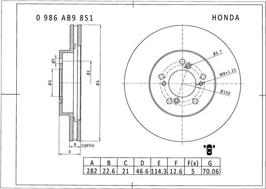 BOSCH 0 986 AB9 851 - Kočioni disk www.molydon.hr