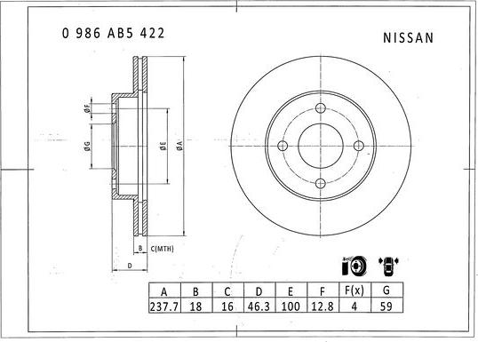 BOSCH 0 986 AB5 422 - Kočioni disk www.molydon.hr