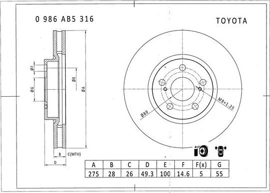 BOSCH 0 986 AB5 316 - Kočioni disk www.molydon.hr