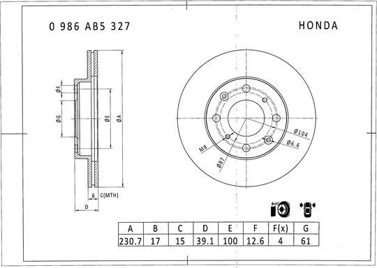 BOSCH 0 986 AB5 327 - Kočioni disk www.molydon.hr