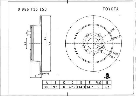 BOSCH 0 986 T15 150 - Kočioni disk www.molydon.hr