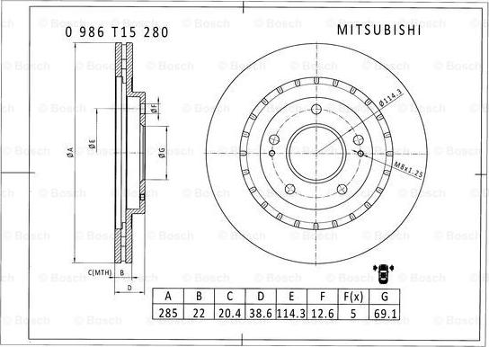 BOSCH 0 986 T15 280 - Kočioni disk www.molydon.hr