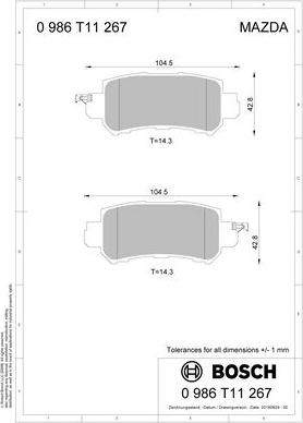 BOSCH 0 986 T11 267 - Komplet Pločica, disk-kočnica www.molydon.hr