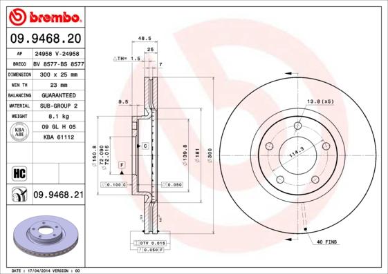 Brembo 09.9468.20 - Kočioni disk www.molydon.hr