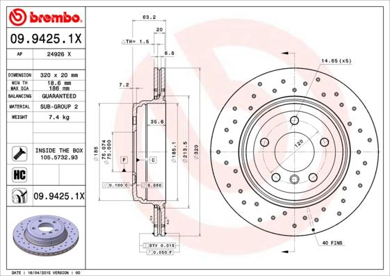 Brembo 09.9425.1X - Kočioni disk www.molydon.hr