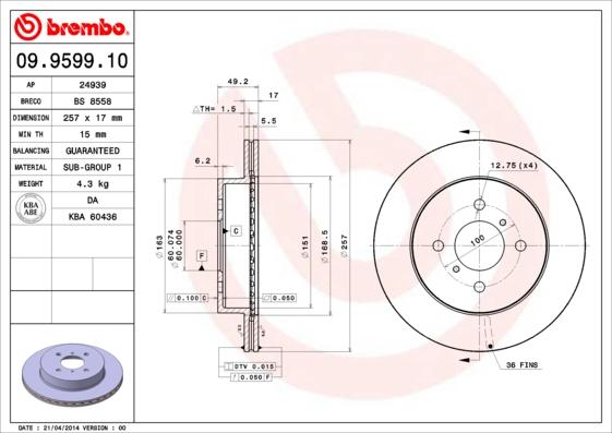 Brembo 09.9599.10 - Kočioni disk www.molydon.hr