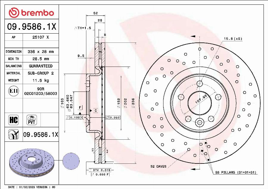 Brembo 09.9586.1X - Kočioni disk www.molydon.hr