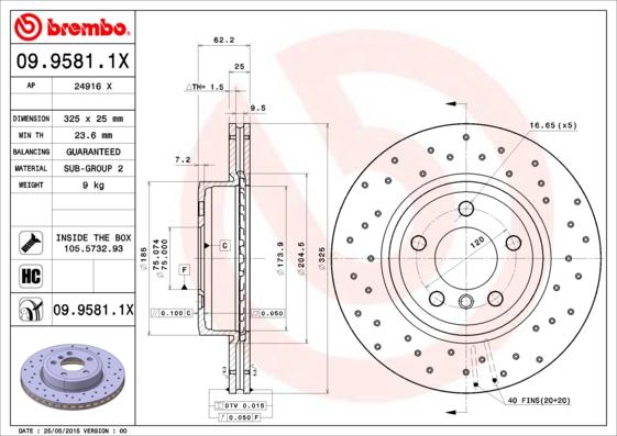 Brembo 09.9581.1X - Kočioni disk www.molydon.hr