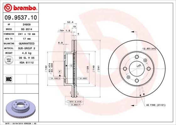 Brembo 09.9537.10 - Kočioni disk www.molydon.hr