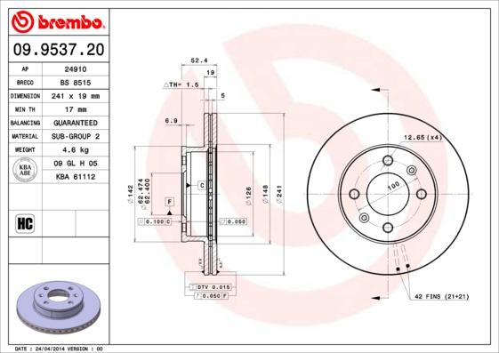 Brembo 09.9537.20 - Kočioni disk www.molydon.hr