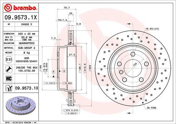 Brembo 09.9573.1X - Kočioni disk www.molydon.hr