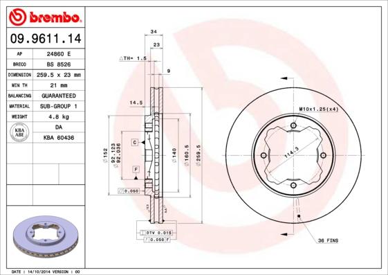 Brembo 09.9611.14 - Kočioni disk www.molydon.hr