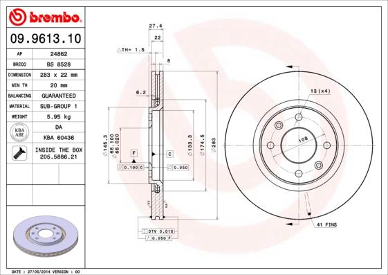 Brembo 09.9613.10 - Kočioni disk www.molydon.hr