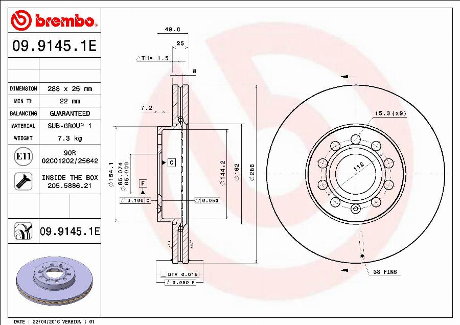 Brembo 09.9145.1E - Kočioni disk www.molydon.hr