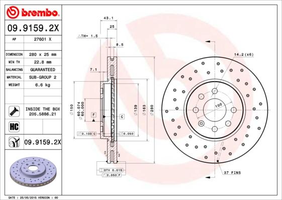 Brembo 09.9159.2X - Kočioni disk www.molydon.hr