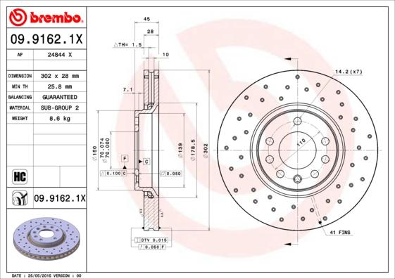 Brembo 09.9162.1X - Kočioni disk www.molydon.hr