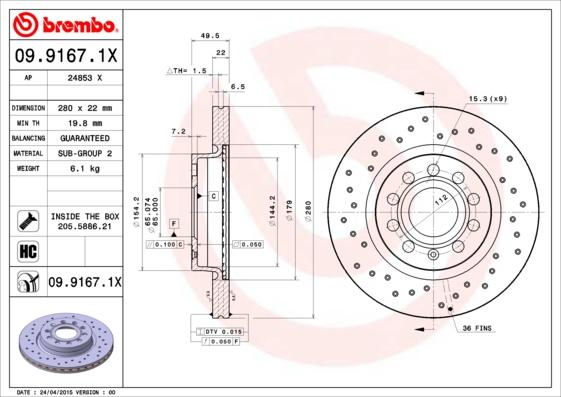 Brembo 09.9167.1X - Kočioni disk www.molydon.hr