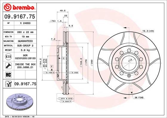 Brembo 09.9167.75 - Kočioni disk www.molydon.hr