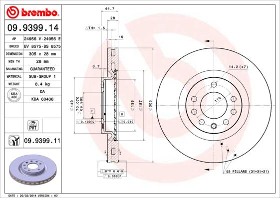 BREMBO 09.9399.11 - Kočioni disk www.molydon.hr