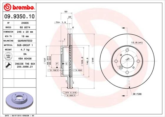 Brembo 09.9350.10 - Kočioni disk www.molydon.hr