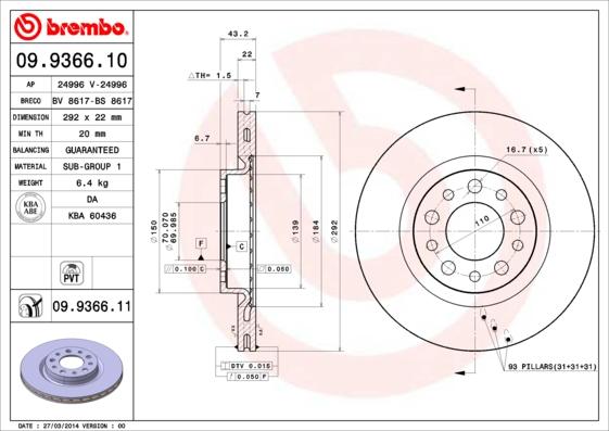 Brembo 09.9366.11 - Kočioni disk www.molydon.hr