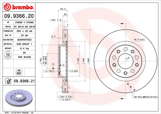 Brembo 09.9366.20 - Kočioni disk www.molydon.hr