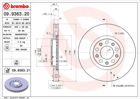 Brembo 09.9363.20 - Kočioni disk www.molydon.hr