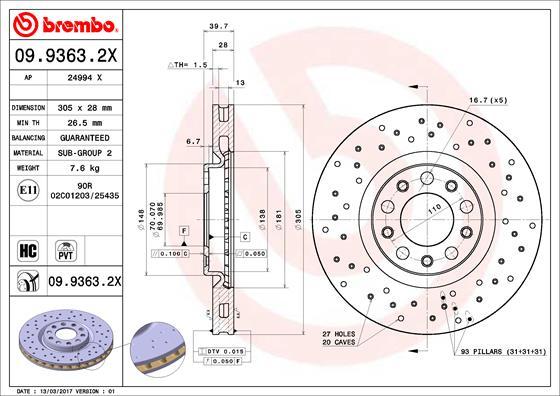 Brembo 09.9363.2X - Kočioni disk www.molydon.hr