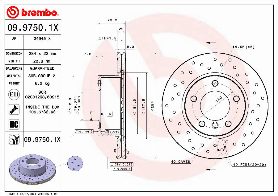 Brembo 09.9750.1X - Kočioni disk www.molydon.hr