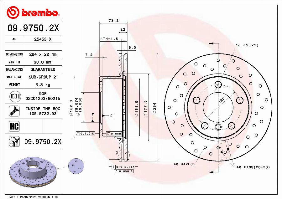 Brembo 09.9750.2X - Kočioni disk www.molydon.hr