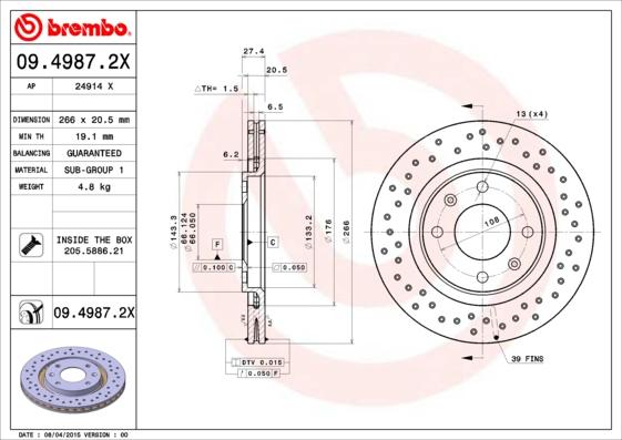 Brembo 09.4987.2X - Kočioni disk www.molydon.hr