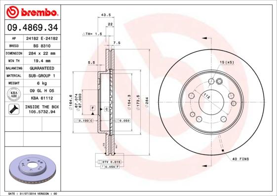 Brembo 09.4869.34 - Kočioni disk www.molydon.hr